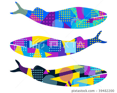 Whale with memphis pattern. Geometric elements 39482200