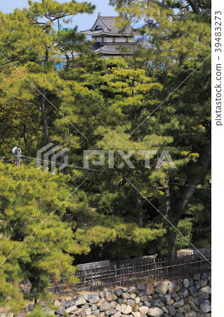 從高松城Shonai看到的Tsukimi Pass和Uchibori的石垣 從高松城Shonai看到的Tsukimi Pass和Uchibori的石垣 39483273