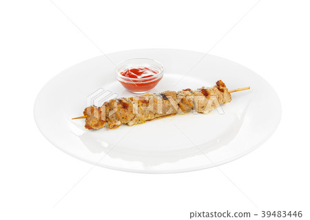 Shish kebab with sauce isolated without garnish Shish kebab with sauce isolated without garnish 39483446