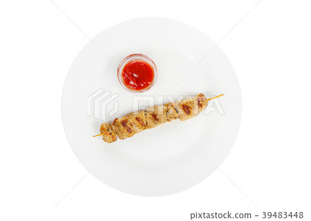 Shish kebab with sauce isolated without garnish Shish kebab with sauce isolated without garnish 39483448