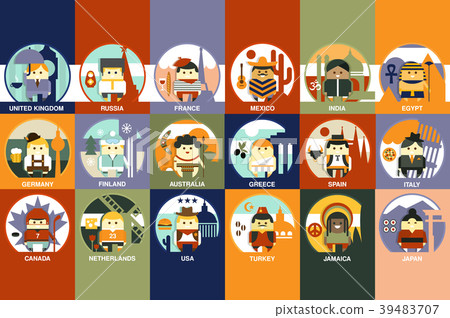 Boys dressed in different national costumes set Boys dressed in different national costumes set 39483707