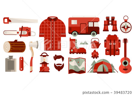 Lumberjack, timber and woodworking tools set 39483720
