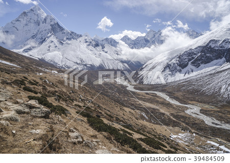Ama Dablam summit and Pheriche valley in Nepal Ama Dablam summit and Pheriche valley in Nepal 39484509