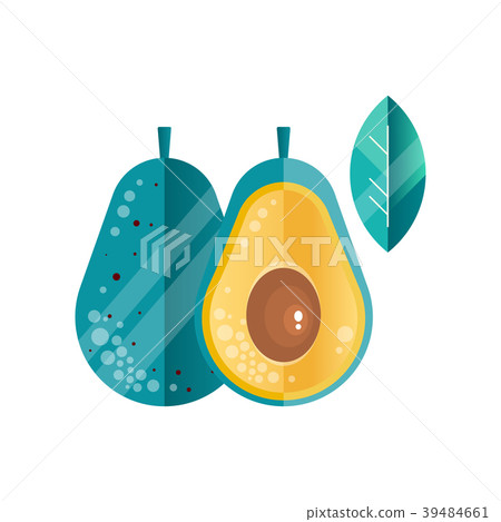 Whole and half of ripe avocado and leaf in 39484661
