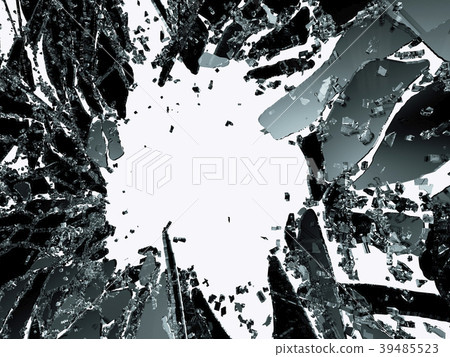 Pieces of splitted or cracked glass on white Pieces of splitted or cracked glass on white 39485523