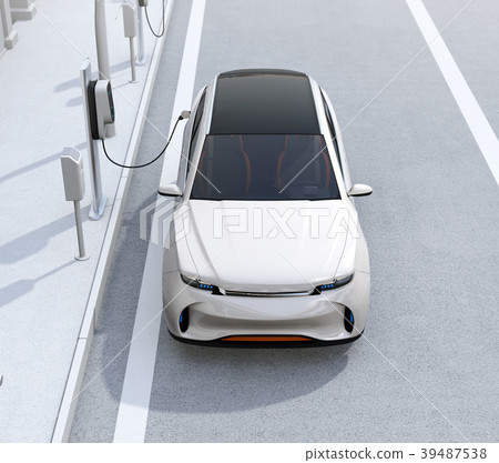 Front image that the electric SUV in the road shoulder park is charging rapidly 39487538