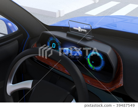 Image of electric SUV dashboard with head up display 39487549