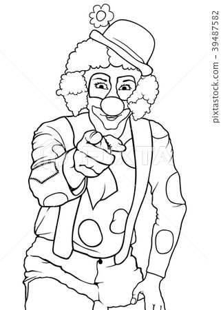Black and White Happy Clown Pointing Black and White Happy Clown Pointing 39487582