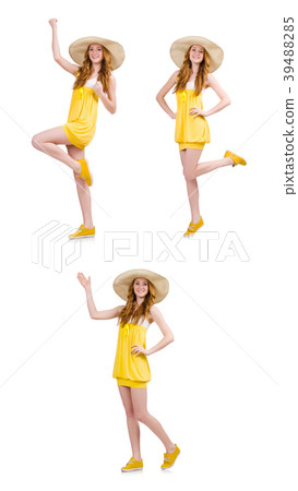 Young woman in yellow summer dress isolated on Young woman in yellow summer dress isolated on 39488285