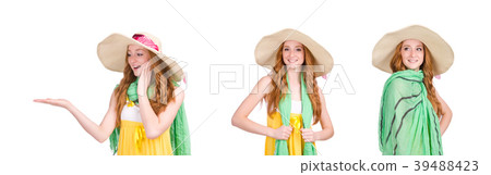 Young woman in yellow summer dress isolated on 39488423