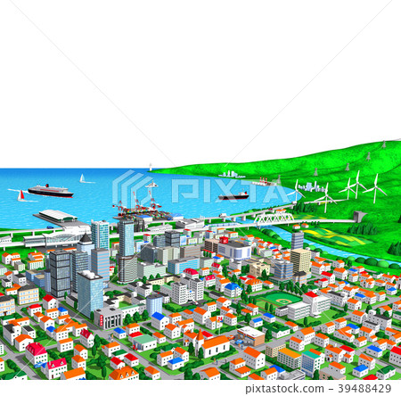 Seaside town transportation white background 39488429