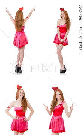 Pretty young model in mini pink dress isolated on Pretty young model in mini pink dress isolated on 39488544