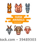 Face of farm animals in flat linear style 39489303