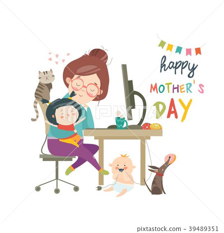Working at home mother, freelancer with two kids 39489351