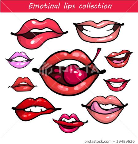 Woman fashion lip gestures set. Girl mouths close 39489626