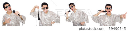 Man with mic isolated on white 39490545