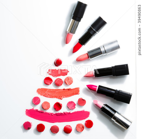 Lipstick on white background top view Lipstick on white background top view 39490863