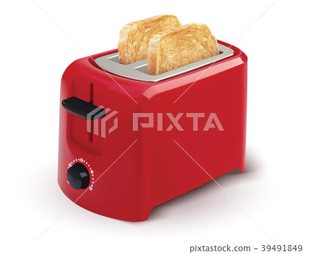 Red toaster with toasted bread  39491849