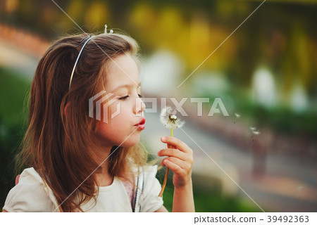 little girl with dandelion in park 39492363