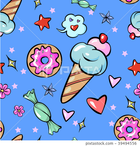 Seamless pattern childish fun trendy sweets heart Seamless pattern childish fun trendy sweets heart 39494556