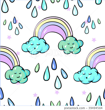 Seamless pattern Cute Rainbow Clouds Sun Raining 39494584