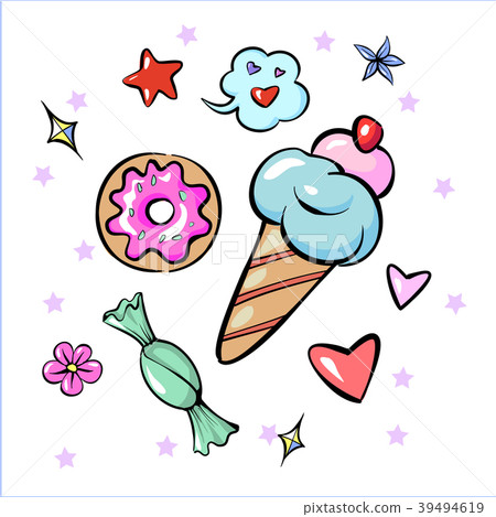 Set of fun trendy sweets heart star icecream candy 39494619