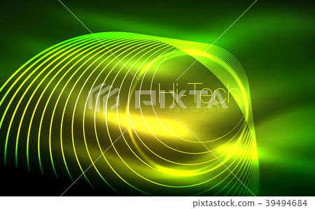 Circular glowing neon shapes, techno background 39494684