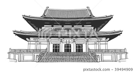 Isolated drawing of japanese style buddhist temple 39494909
