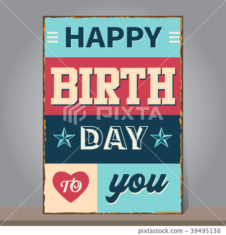 Vintage Happy Birthday greeting or invitation card 39495138