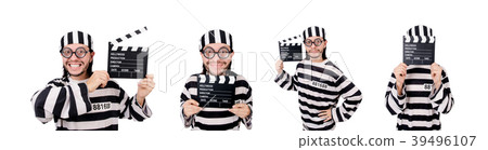 Funny prison inmate with movie board isolated on Funny prison inmate with movie board isolated on 39496107