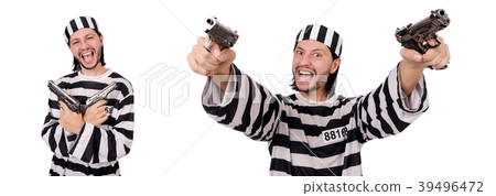 Prison inmate with gun isolated on white Prison inmate with gun isolated on white 39496472