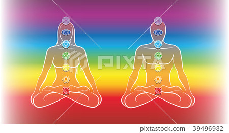 Chakras Couple Meditation Rainbow Background 39496982