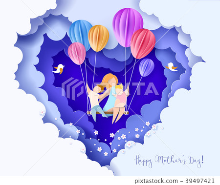 Happy mothers day card. Paper cut style. Happy mothers day card. Paper cut style. 39497421