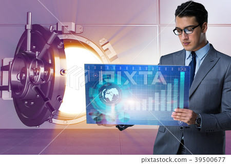 Businessman with touchscreen in financial banking Businessman with touchscreen in financial banking 39500677