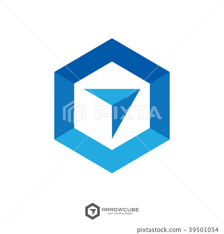 hexagon forward box arrow, abstract polygon logo 39501054