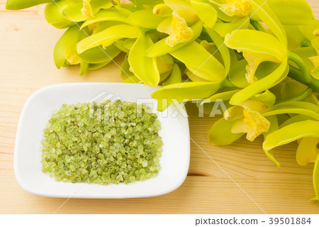 Green Dendrobium flower and peridot glaze Green Dendrobium flower and peridot glaze 39501884