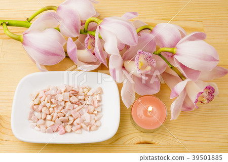 Pink Dendrobium Flower and Pink Opal Stone Pink Dendrobium Flower and Pink Opal Stone 39501885