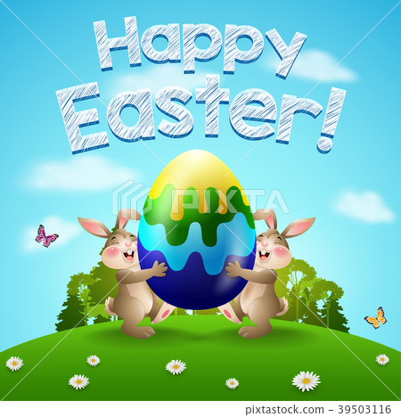 Happy Easter background with two rabbits and egg. Happy Easter background with two rabbits and egg. 39503116