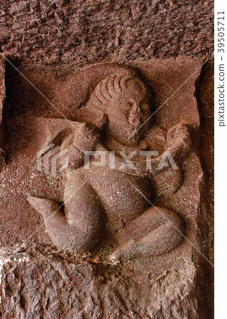 Cave 9, interior flying dwarf figure, Aurangabad 39505711