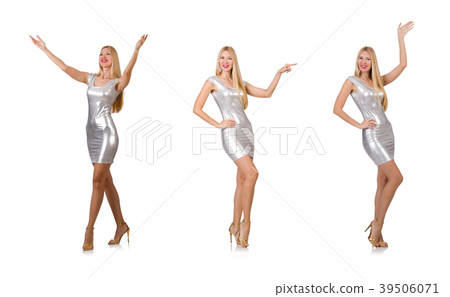 Young woman in silver dress isolated on white Young woman in silver dress isolated on white 39506071
