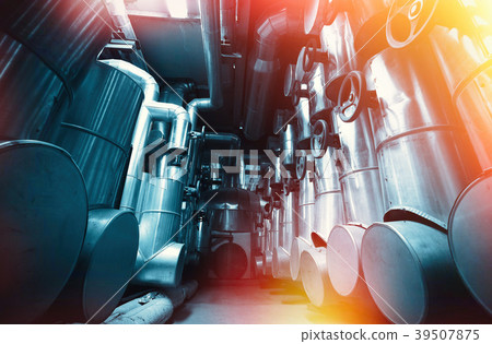 Industrial Steel pipelines and cables  blue tones 39507875