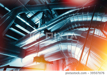 Industrial Steel pipelines and cables  blue tones 39507876