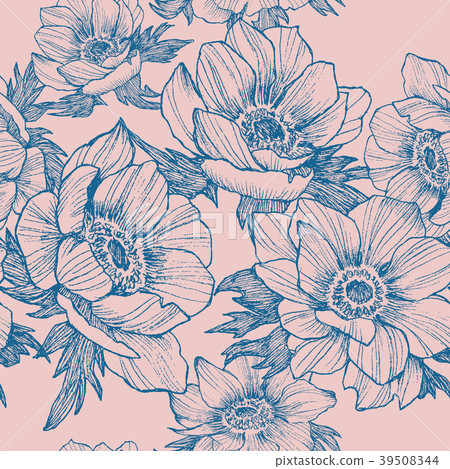 Vector vintage anemone seamless pattern. Hand Vector vintage anemone seamless pattern. Hand 39508344
