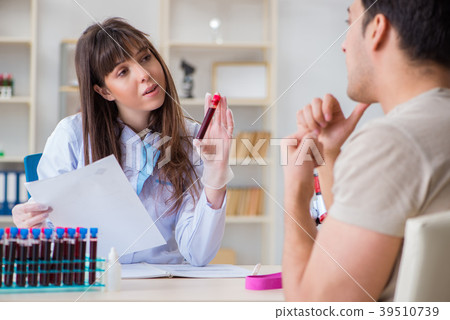 Patient during blood test sampling procedure taken 39510739