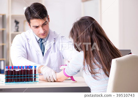 Patient during blood test sampling procedure taken 39510743