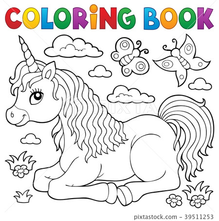 插图素材: coloring book lying unicorn theme 1