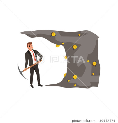 Businessman in formal black suit with pickaxe in 39512174