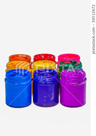 colorful of Plastisol ink in glass bottles. 39512672
