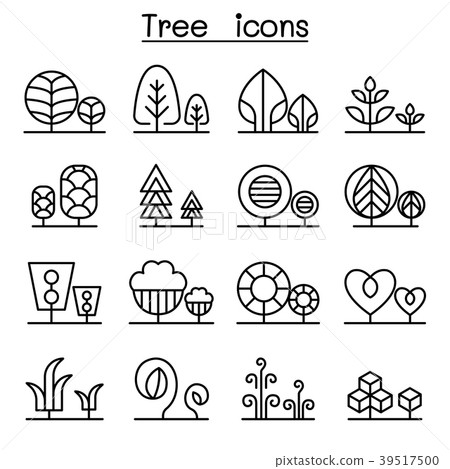 Tree & Plant icon set in thin line style Tree & Plant icon set in thin line style 39517500