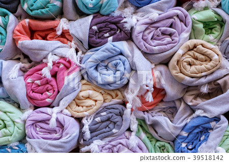 Colorful blankets in a market Colorful blankets in a market 39518142